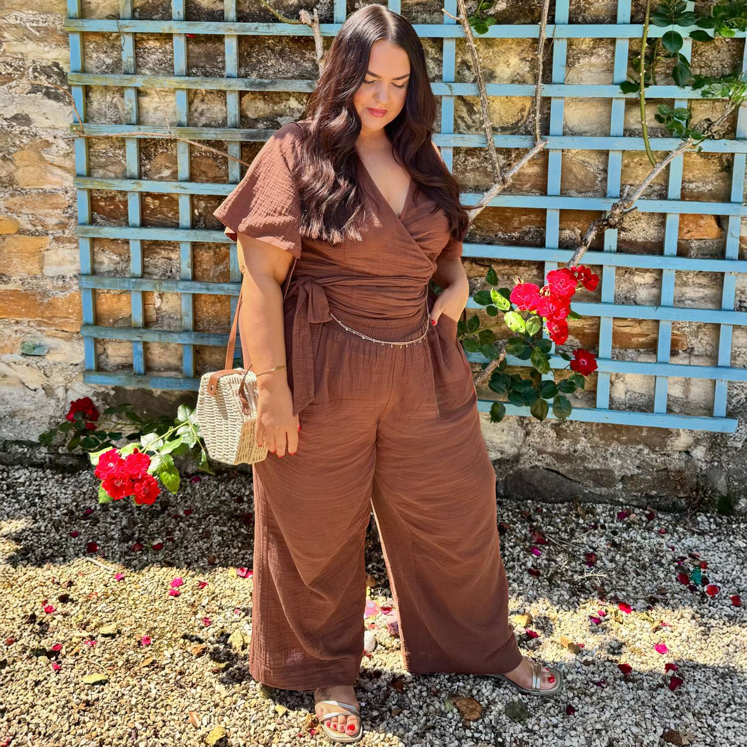 The Noor Cotton Gauze Wide-Leg Trousers - Brown