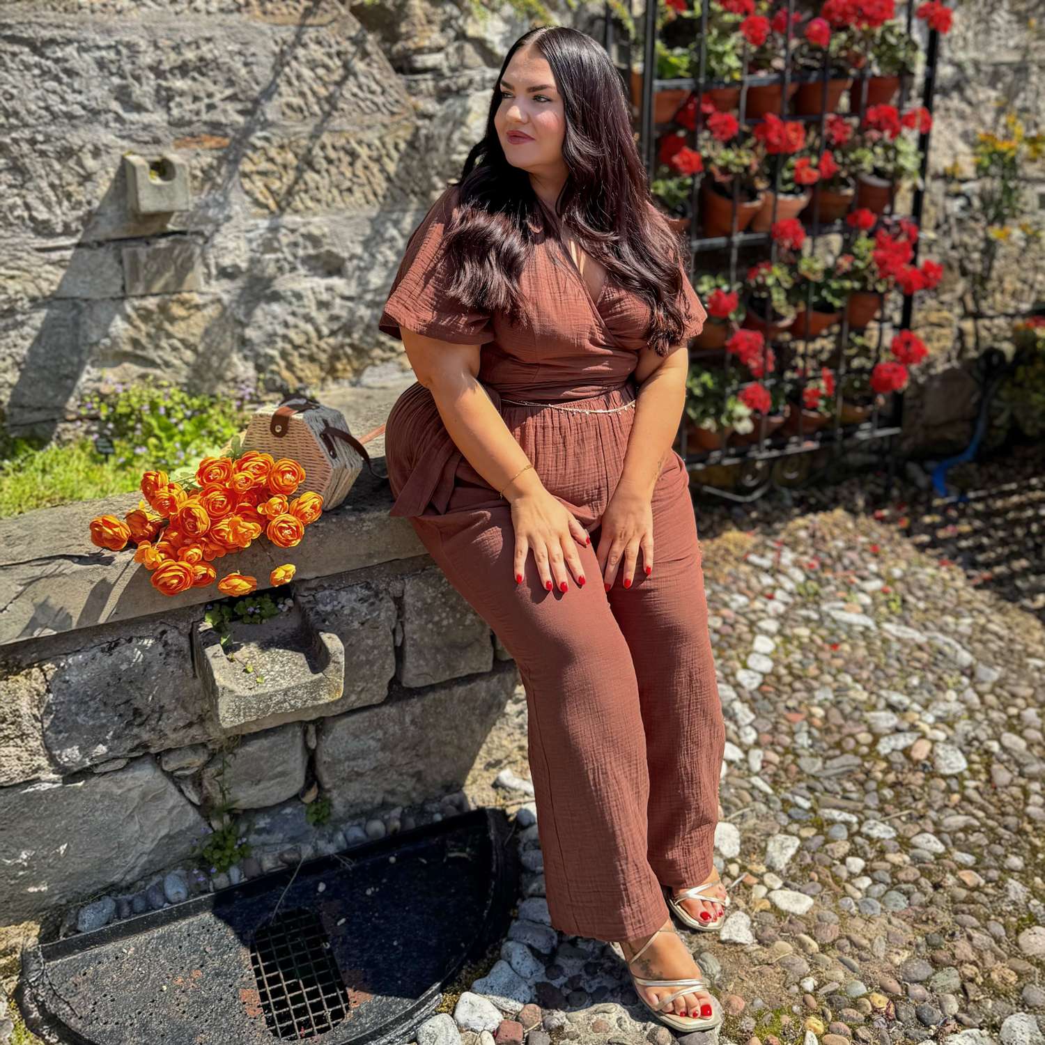 The Noor Cotton Gauze Wide-Leg Trousers - Brown