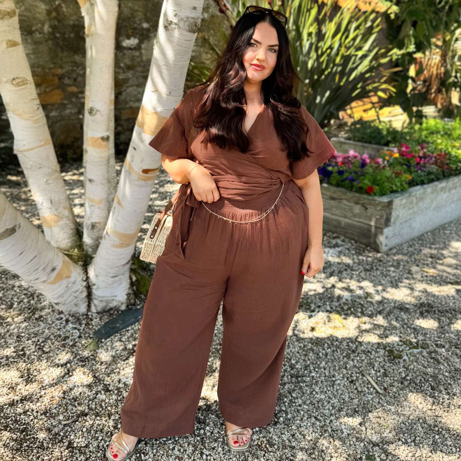 The Sonia Cotton Gauze Wrap Top - Brown