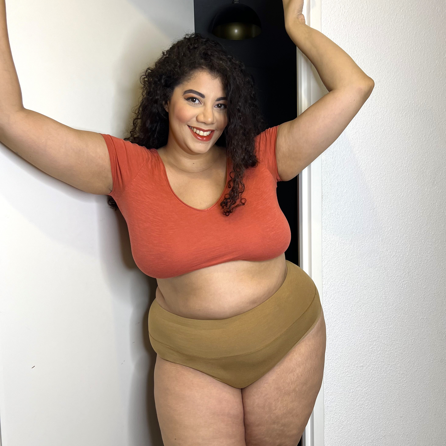 Organic Cotton Cheeky High Leg Knickers - Caramel