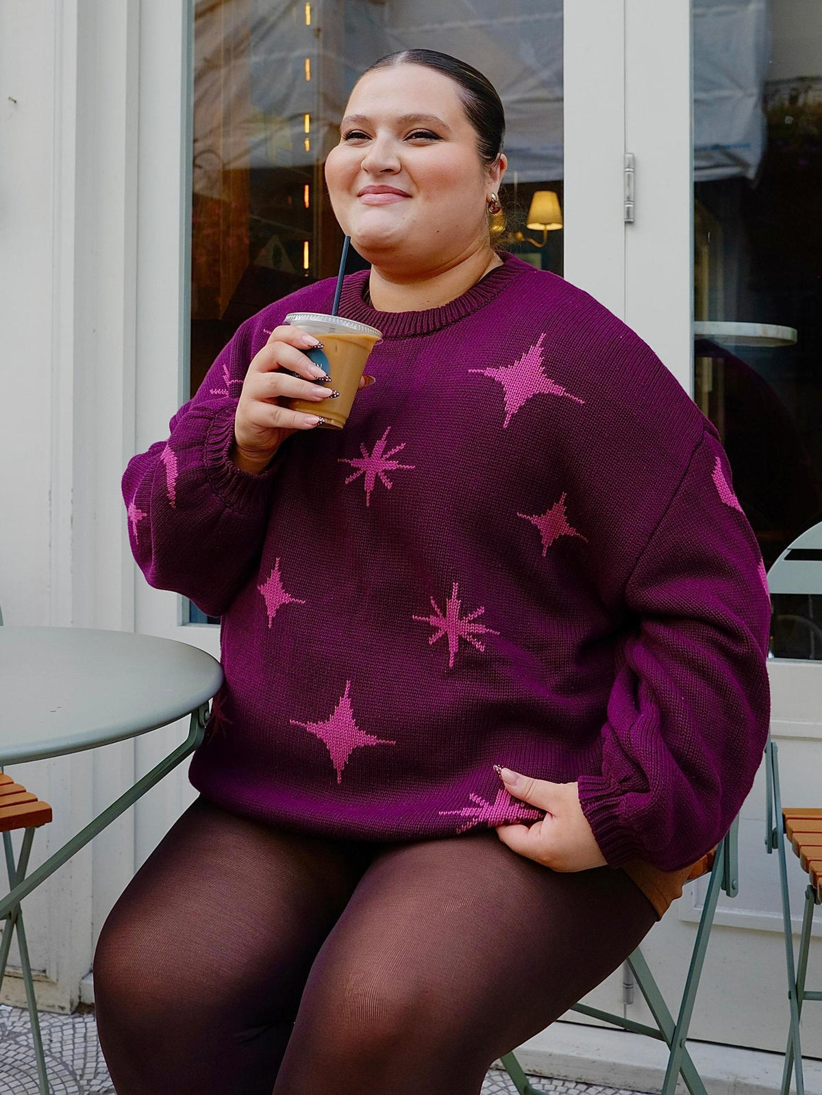 Chunky Knit Jumper - Stars - Pink/Purple