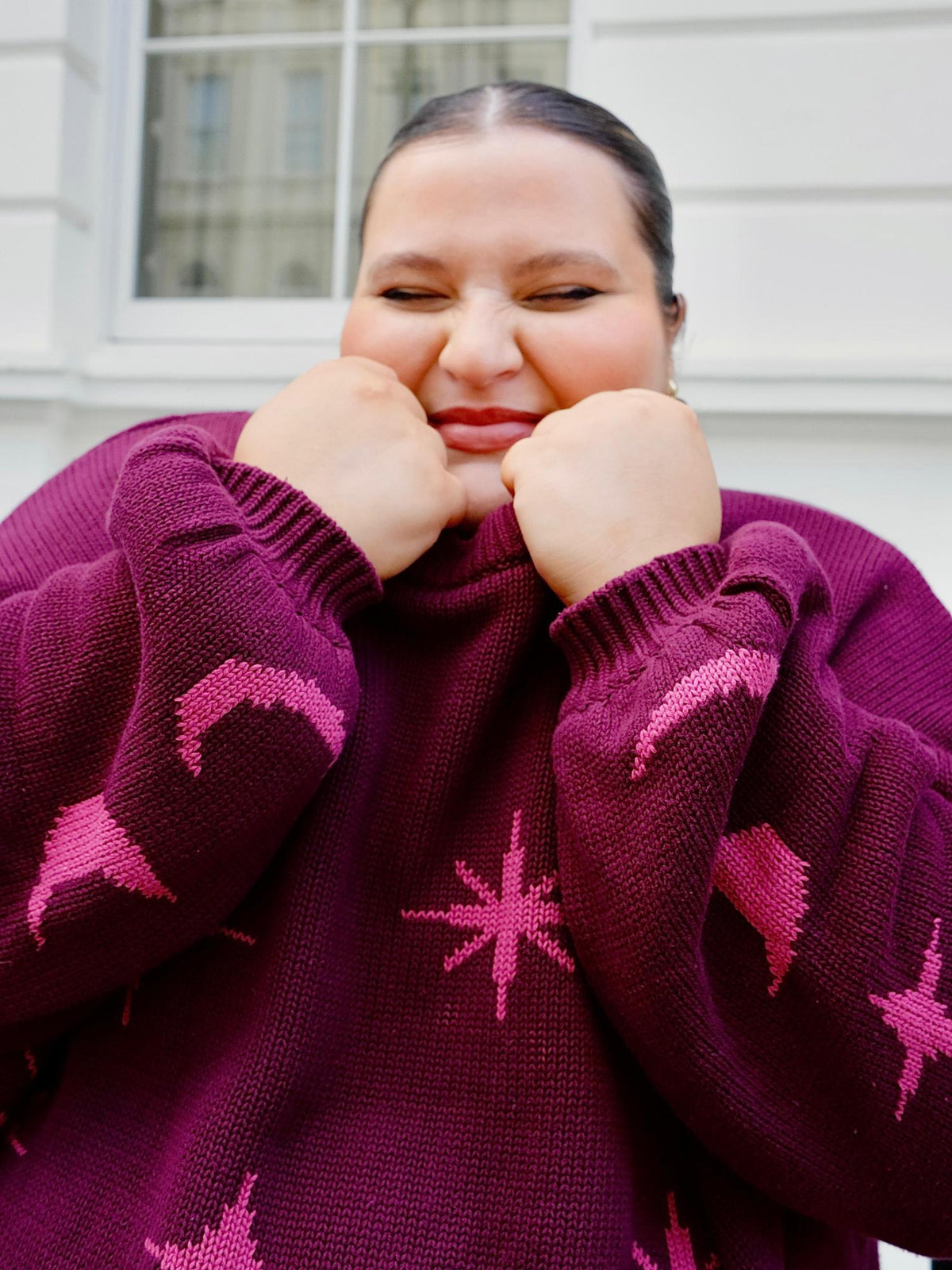 Chunky Knit Jumper - Stars - Pink/Purple