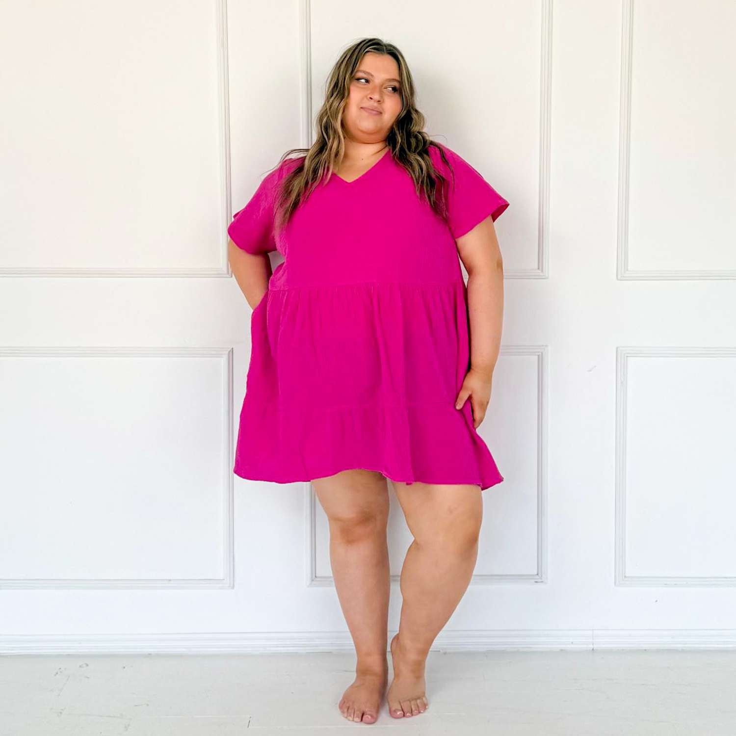 The Amrita Cotton Gauze Short Dress - Peony