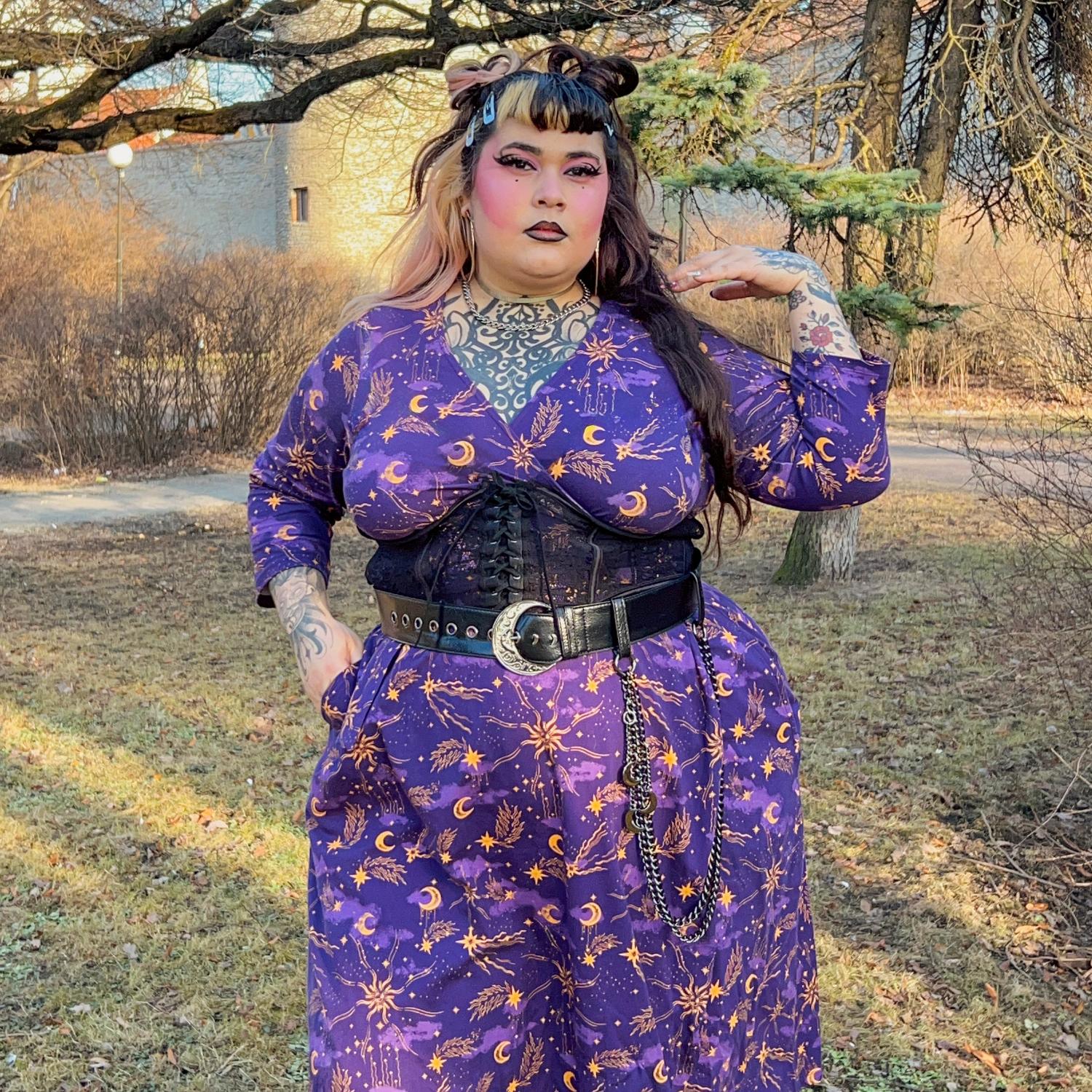 Celestial Wrap Dress - Purple / Gold