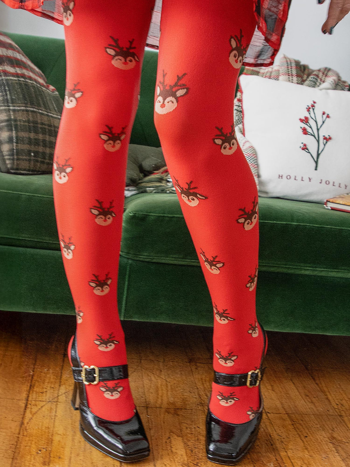 Deer Santa Tights - Lobster