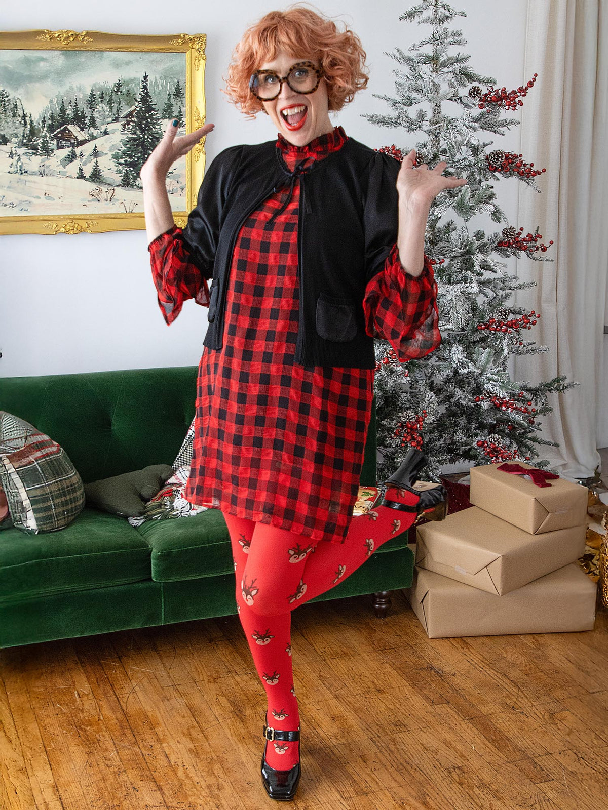 Deer Santa Tights - Lobster