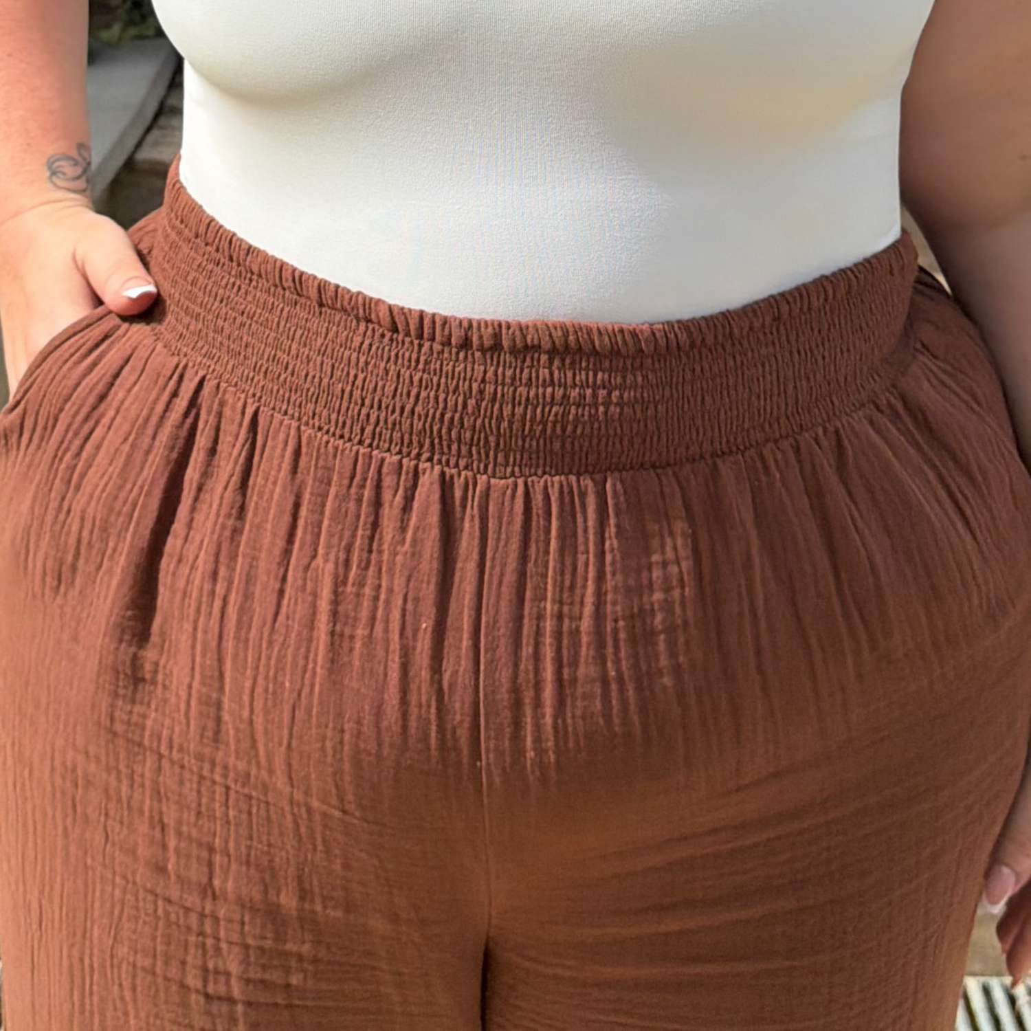The Noor Cotton Gauze Wide-Leg Trousers - Brown
