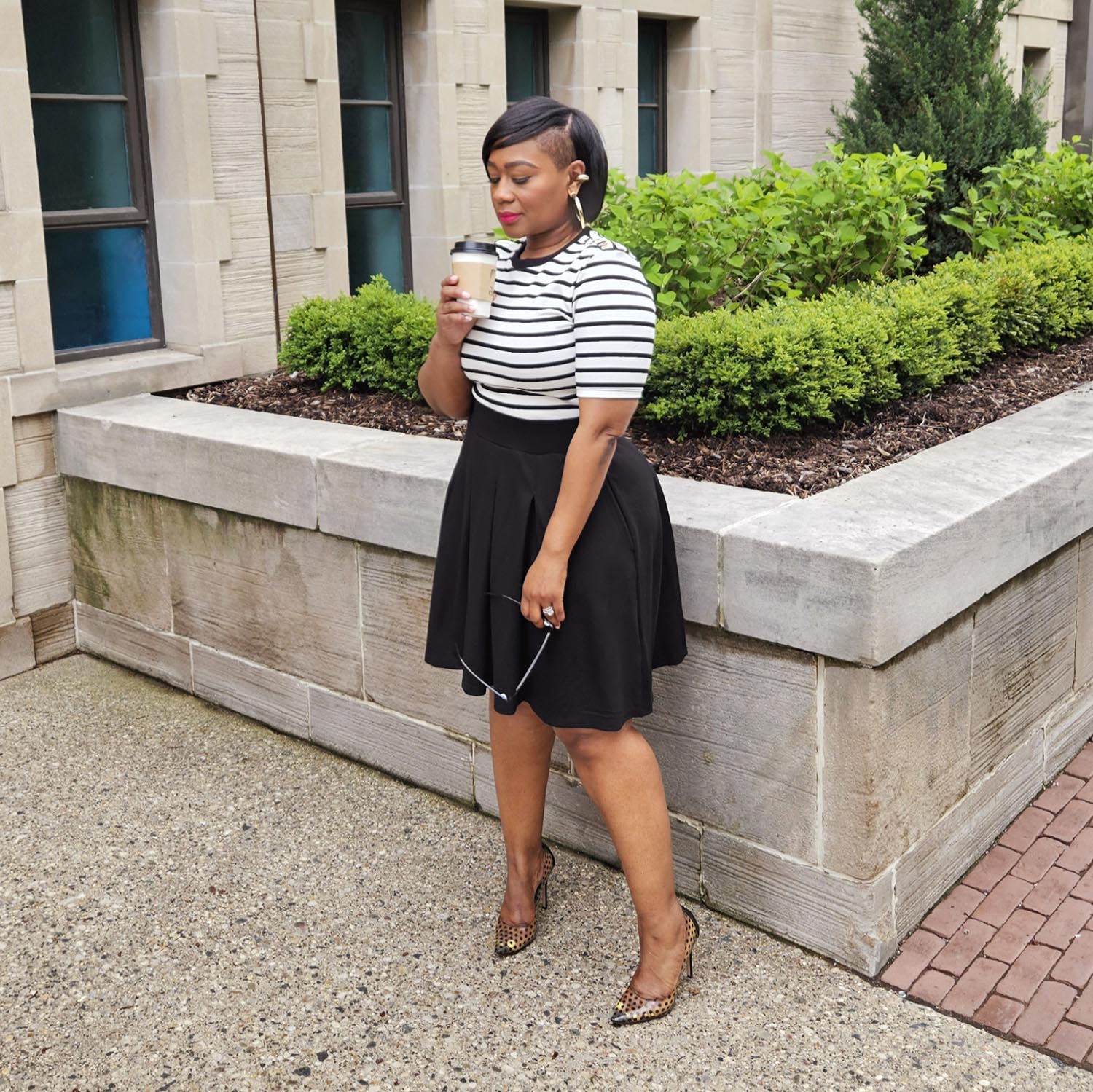 Pleated Skirt Outfit Striped 90s Skirt Petal Pleated Skirt Black