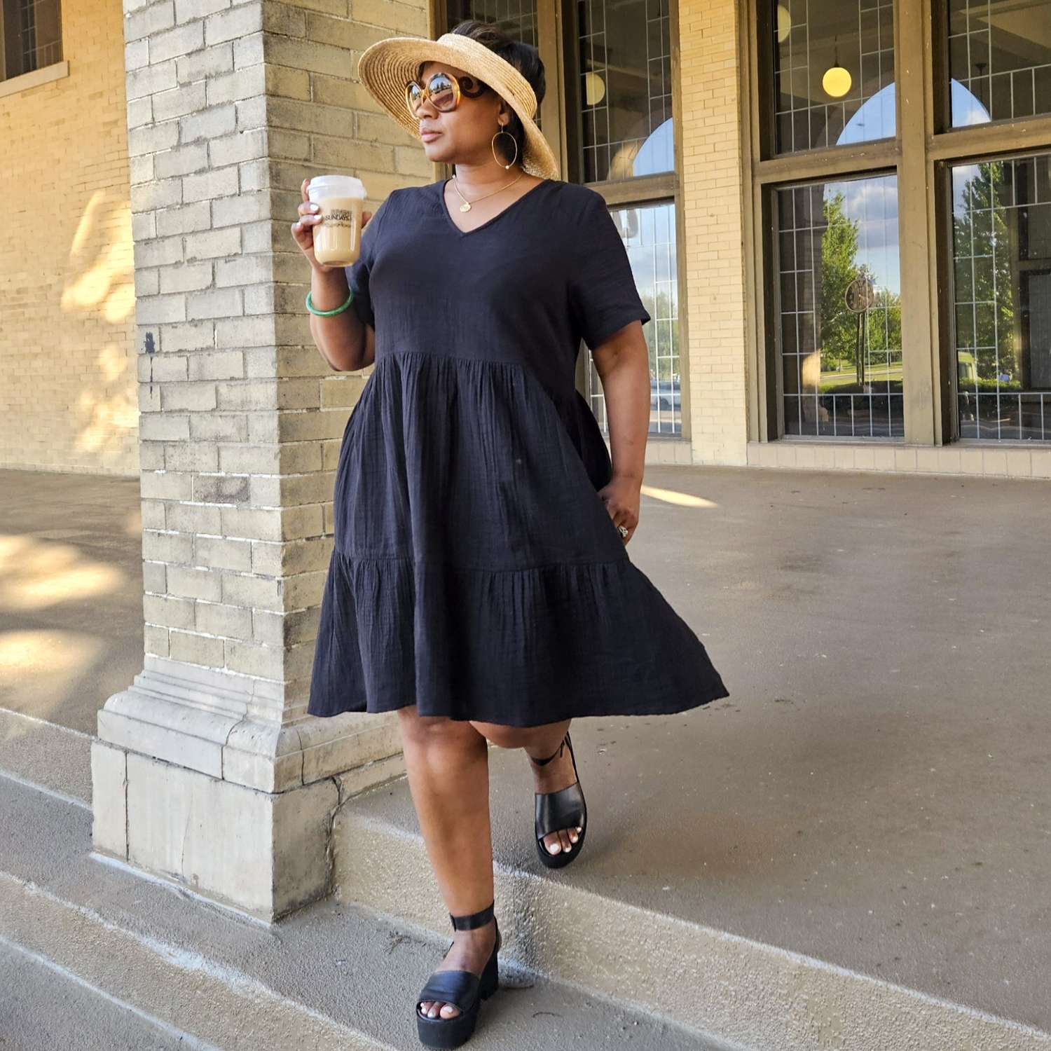 The Amrita Cotton Gauze Short Dress - Black