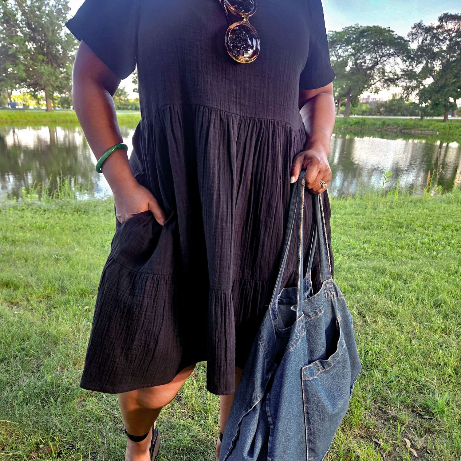 The Amrita Cotton Gauze Short Dress - Black