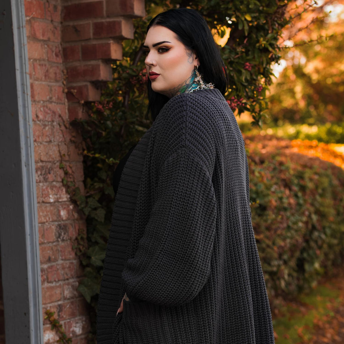 Chunky Knit Cotton Cardigan - Charcoal