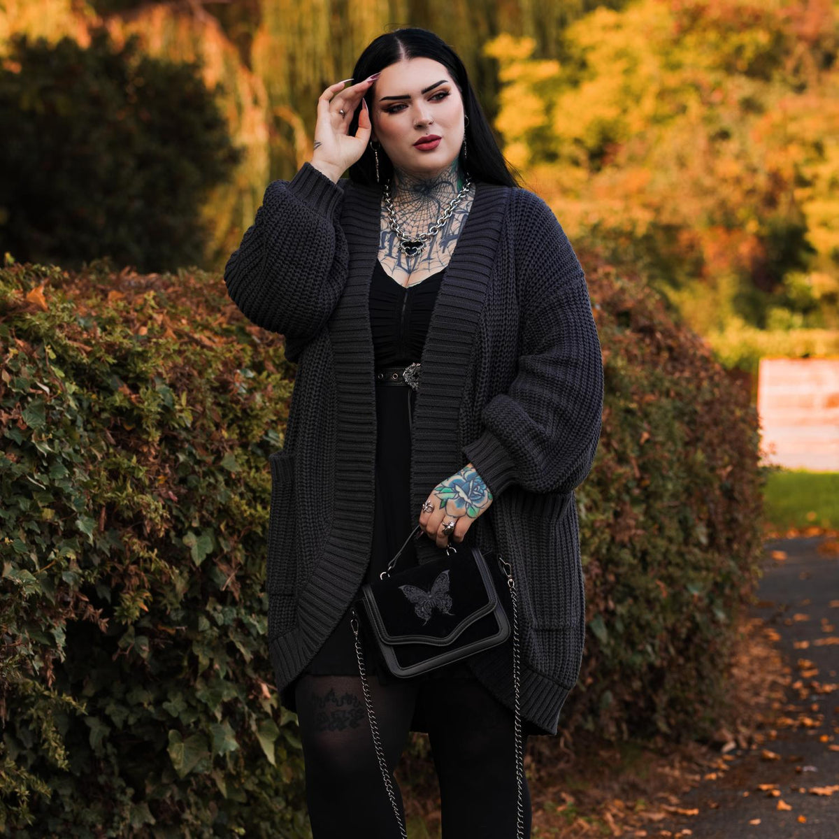 Chunky Knit Cotton Cardigan - Charcoal