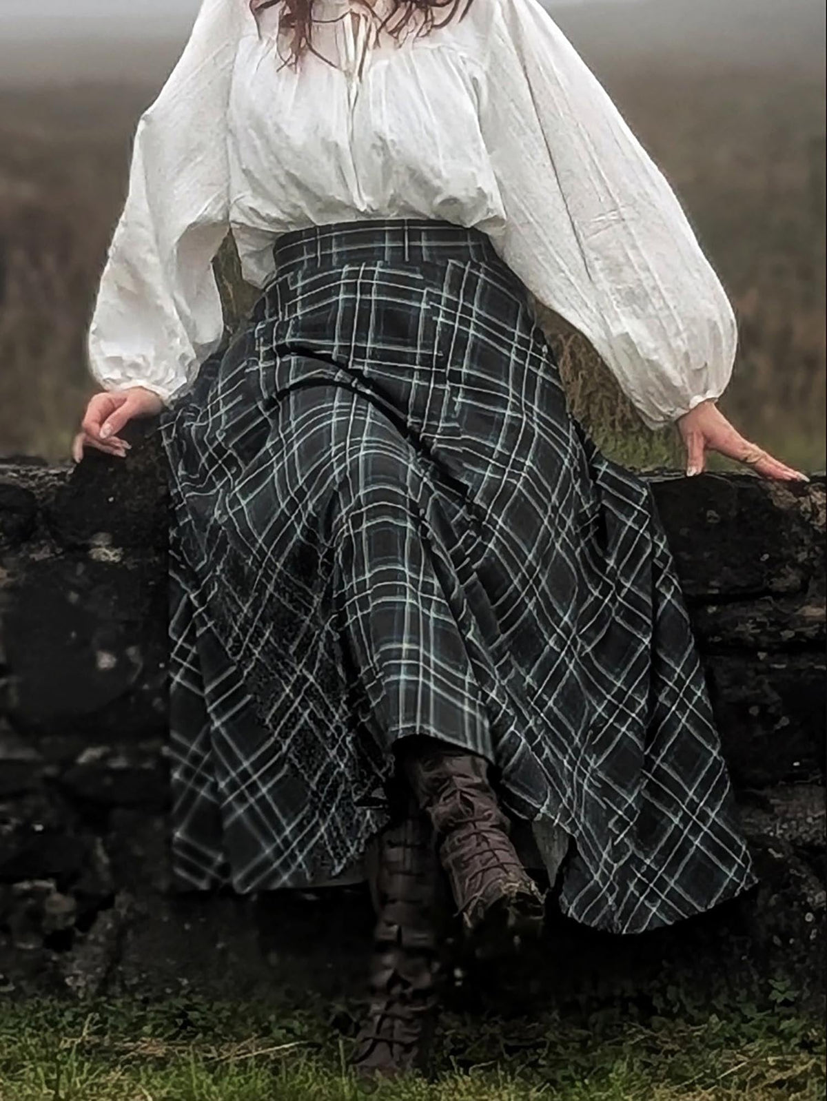 Islay Jersey Maxi A-Line Skirt - Green Tartan