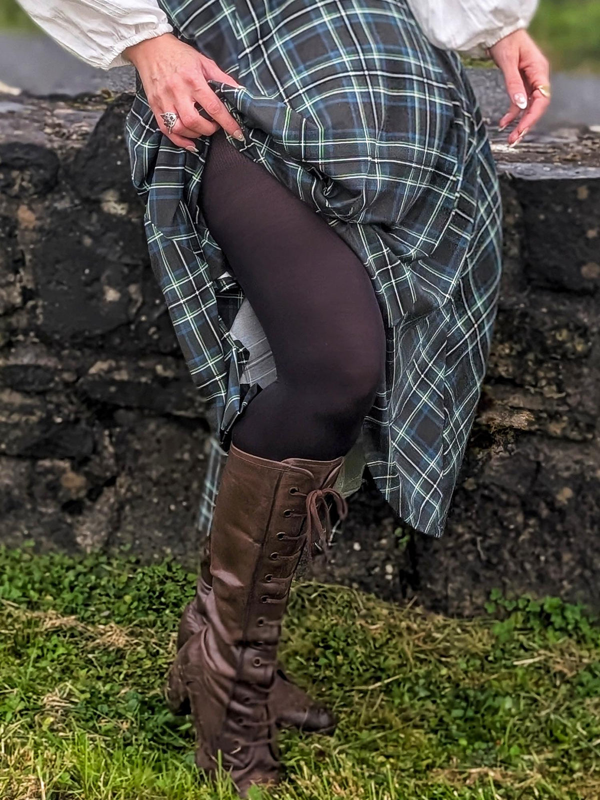 Islay Jersey Maxi A-Line Skirt - Green Tartan