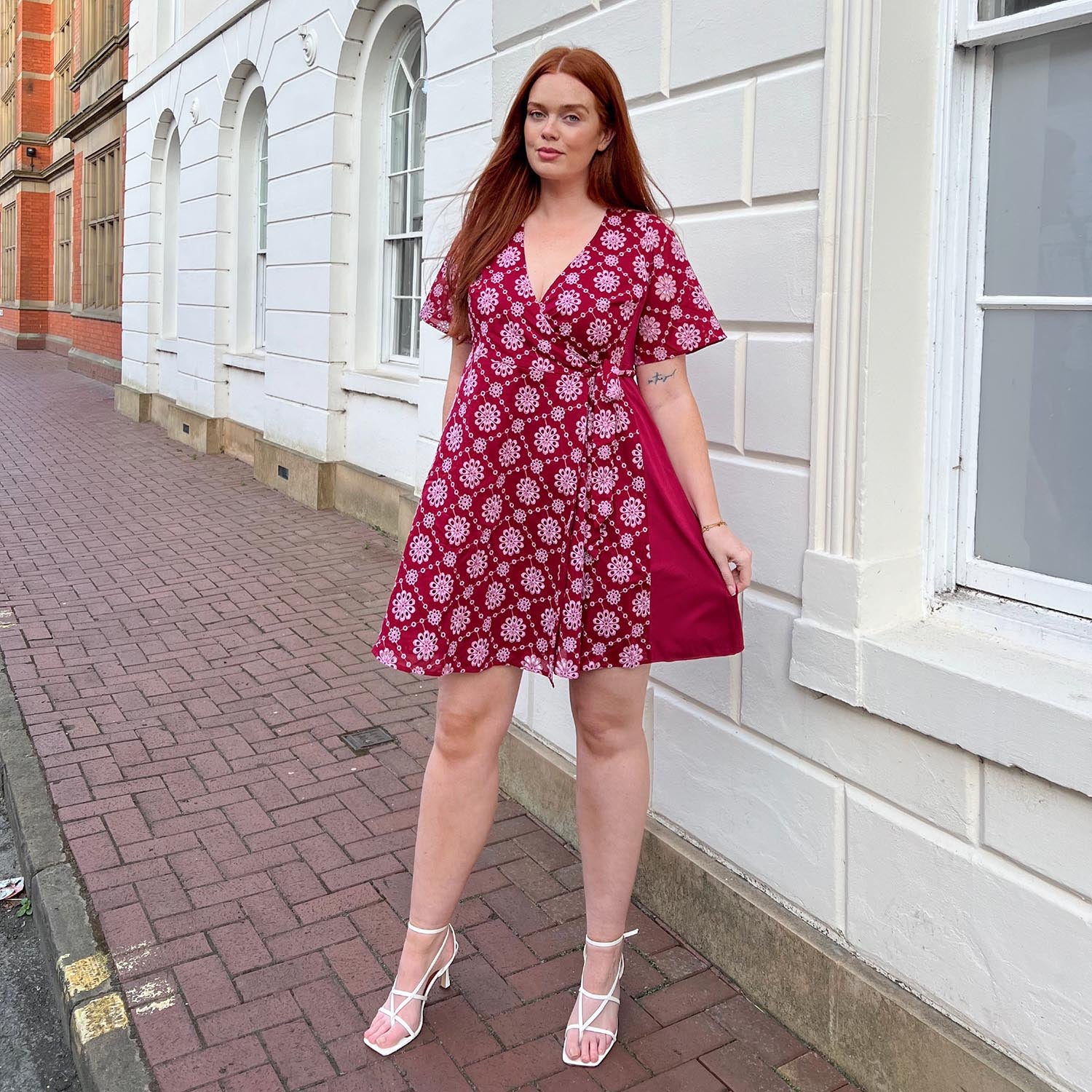 Broderie Anglaise Wrap Dress - Blood Red