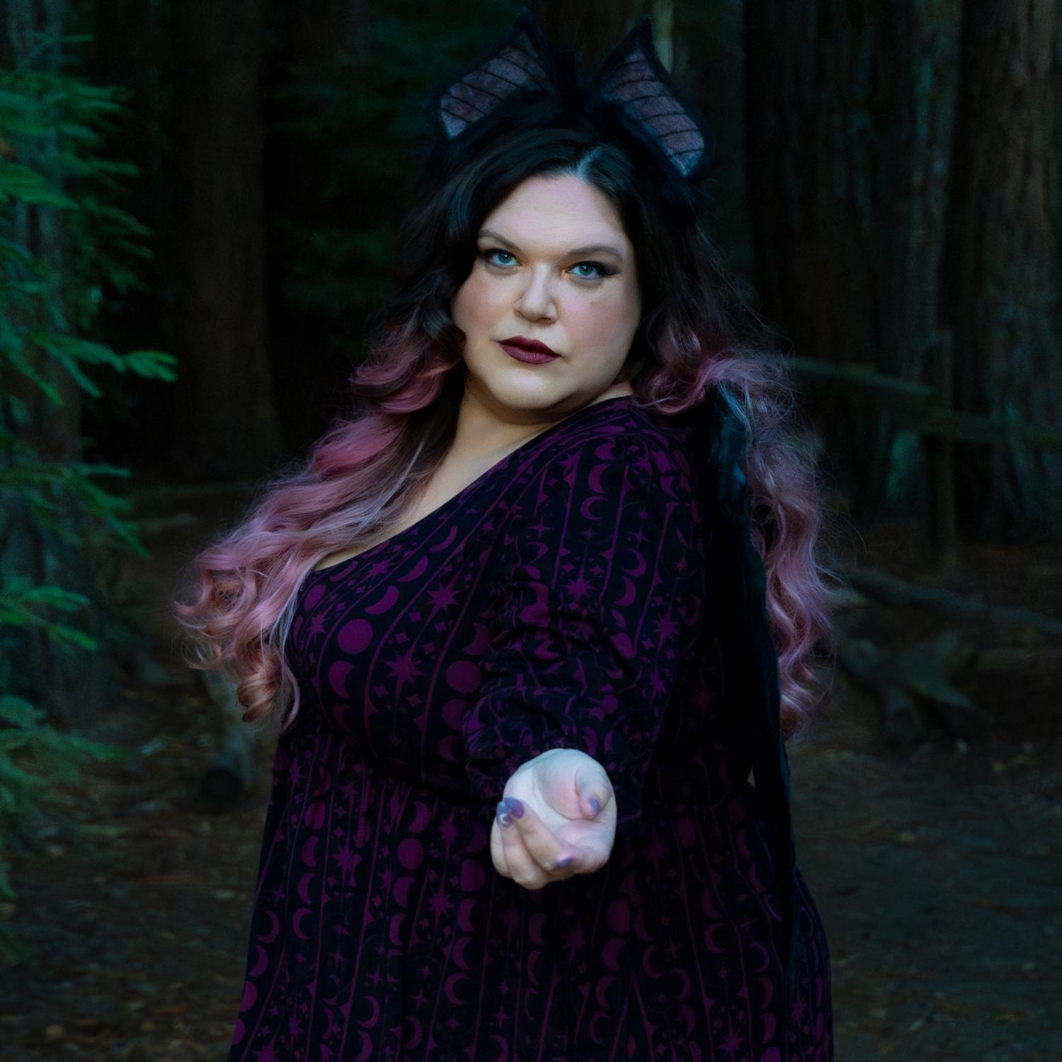 Printed Cotton Babydoll Dress - Moon Stars Pinstripe - Cherry