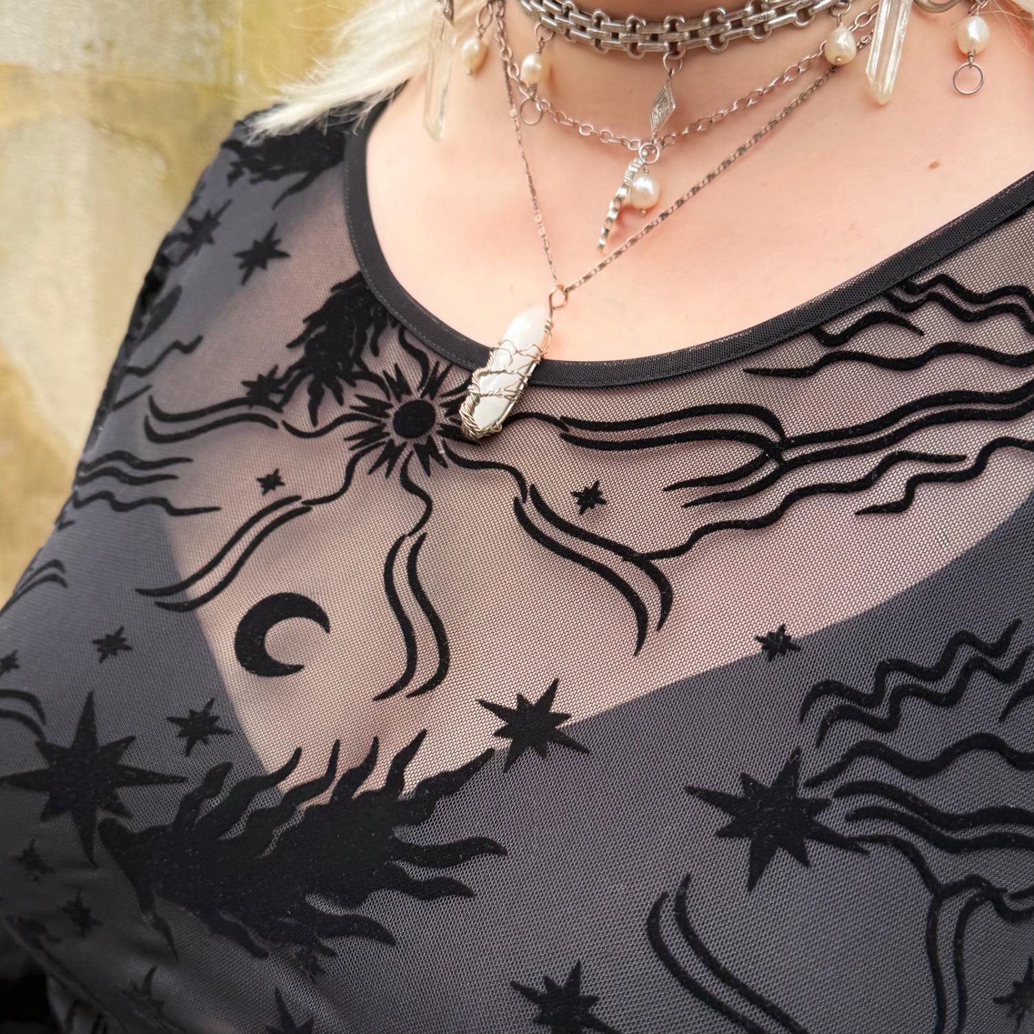 Celestial Flock Mesh Top - Black