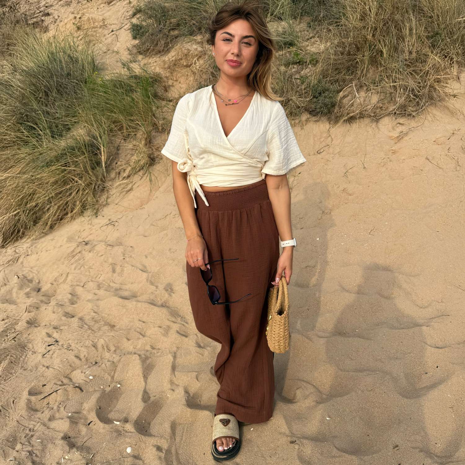 The Sonia Cotton Gauze Wrap Top - Cream