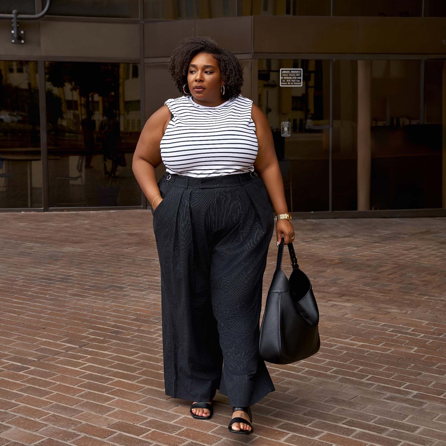 Wide Leg Pinstripe Tailored Trousers - Black - Tights & Clothes In