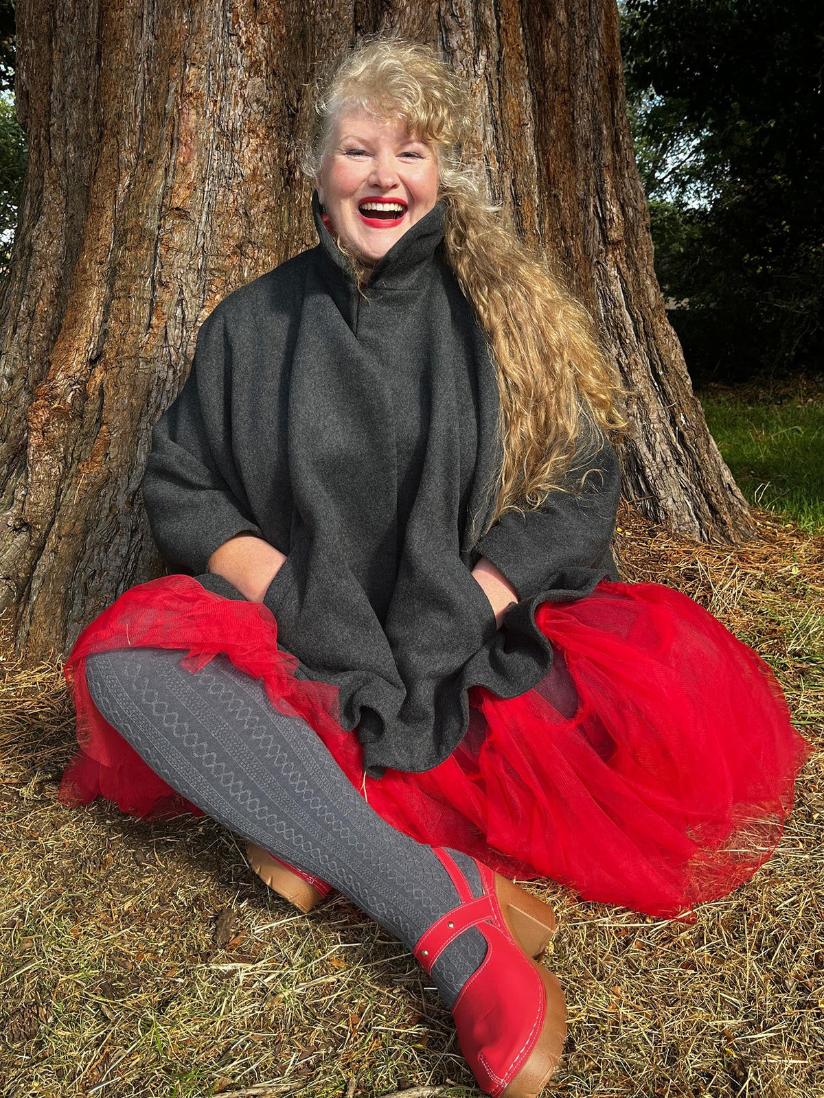 Wool Collared Cape - Charcoal
