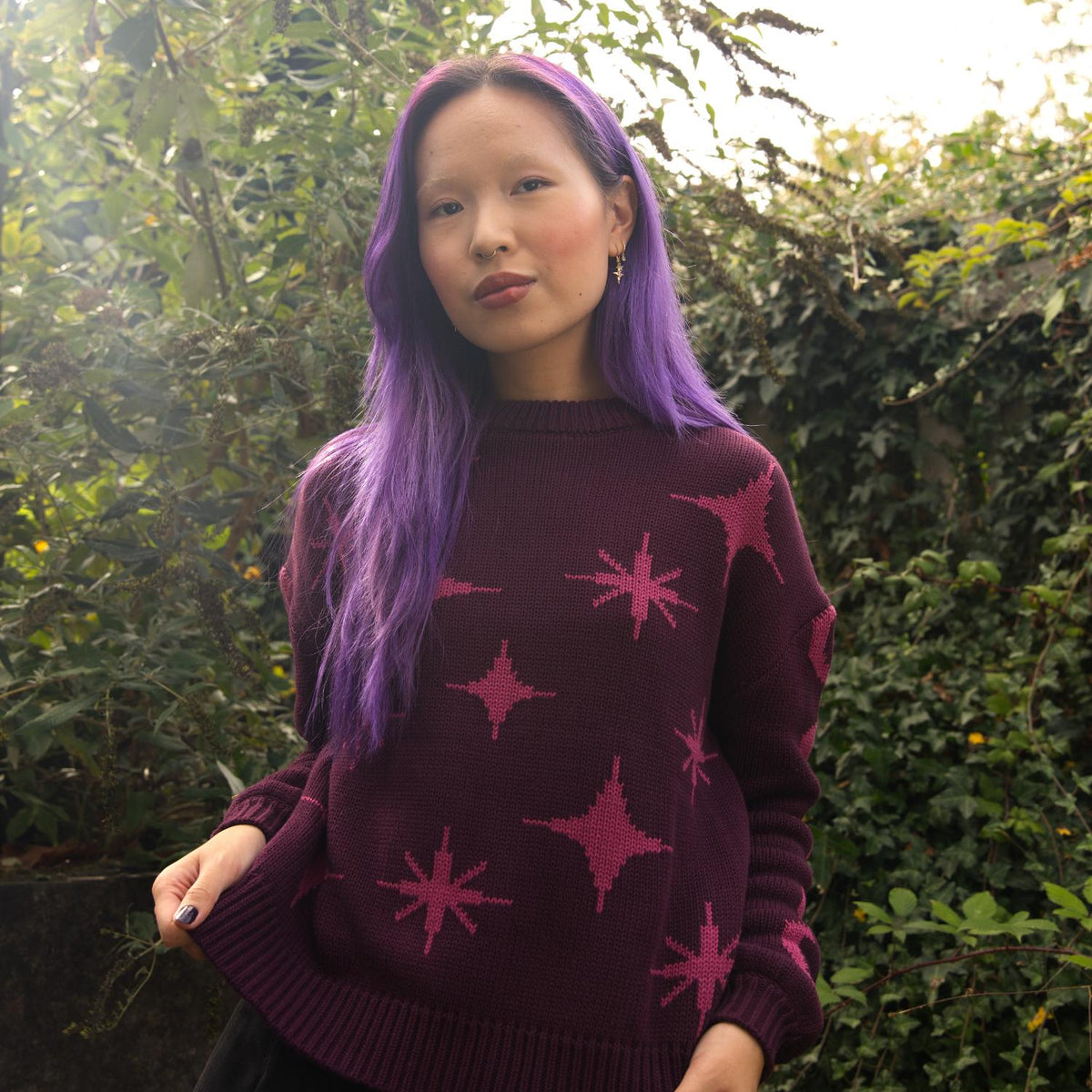 Chunky Knit Jumper - Stars - Pink/Purple