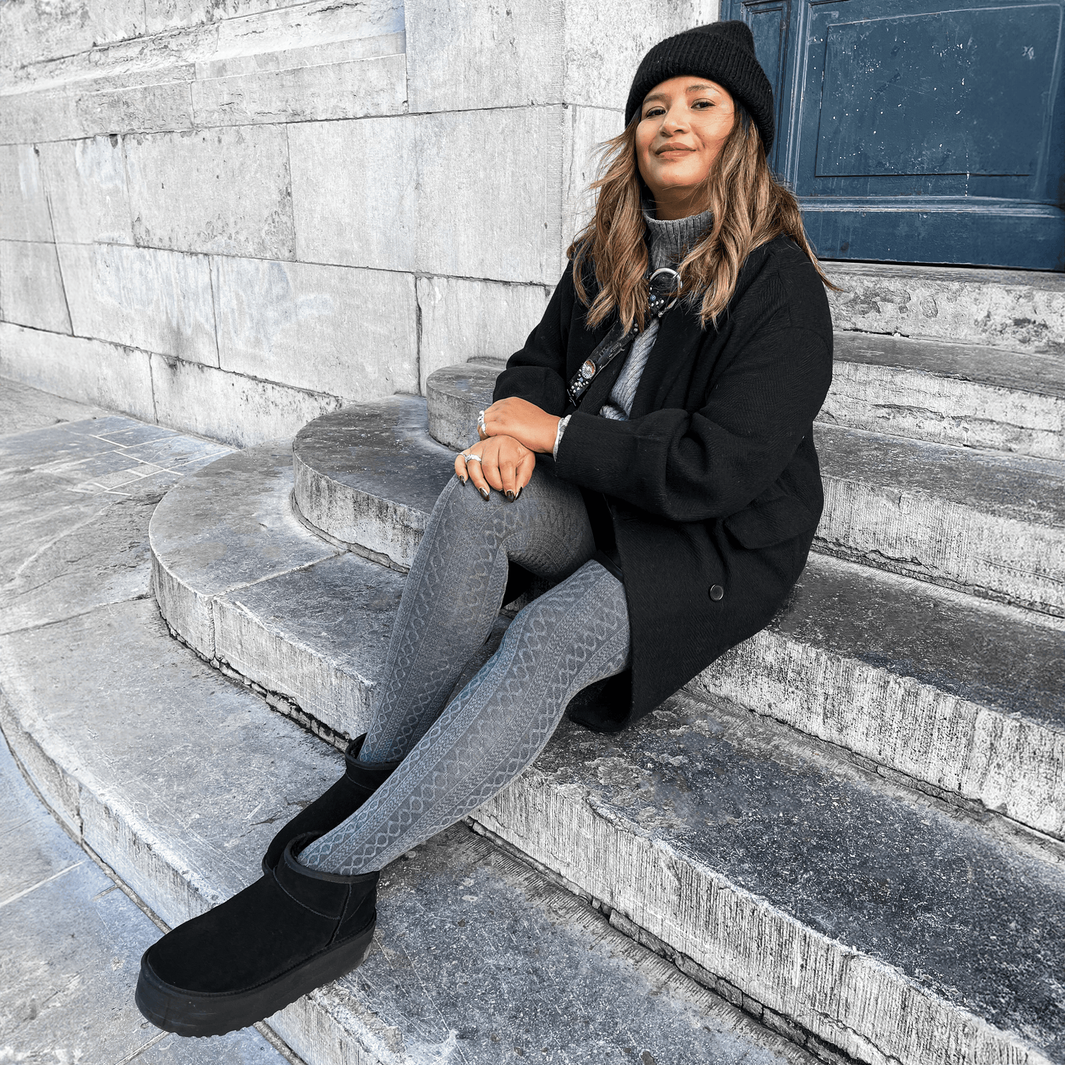 Grannies Cable Knit Wool Tights V2 - Slate