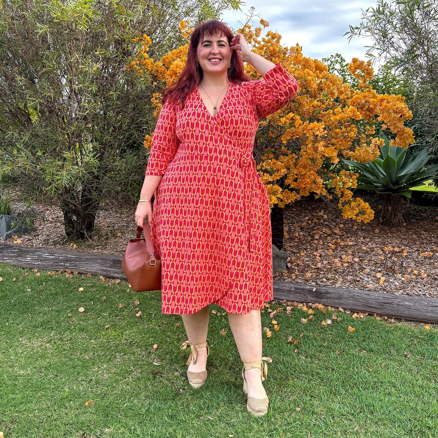 wrap midi dress australia The Coastal Poplin Puff-Sleeve Wrap Midi Dress