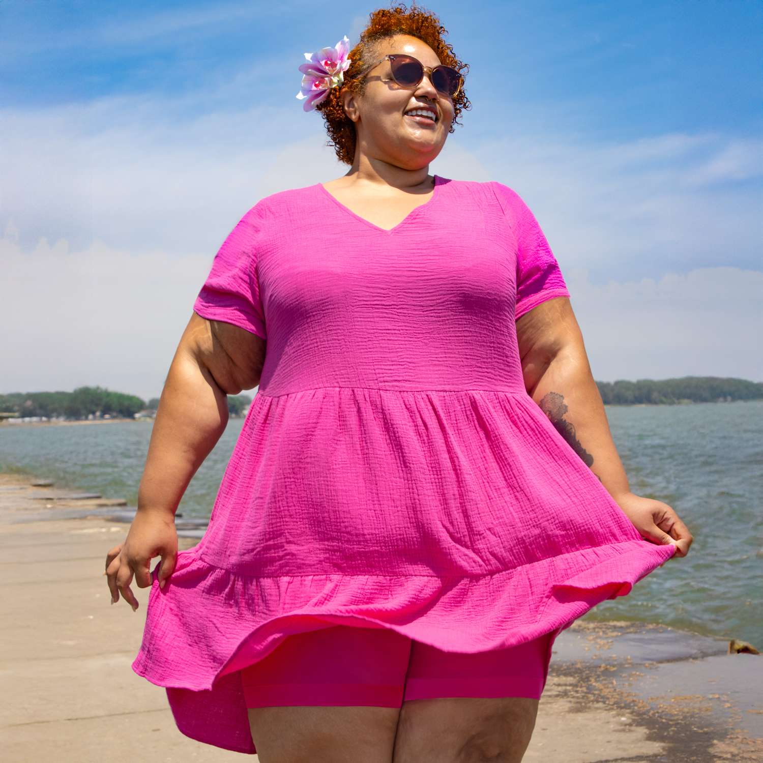 The Amrita Cotton Gauze Short Dress - Peony