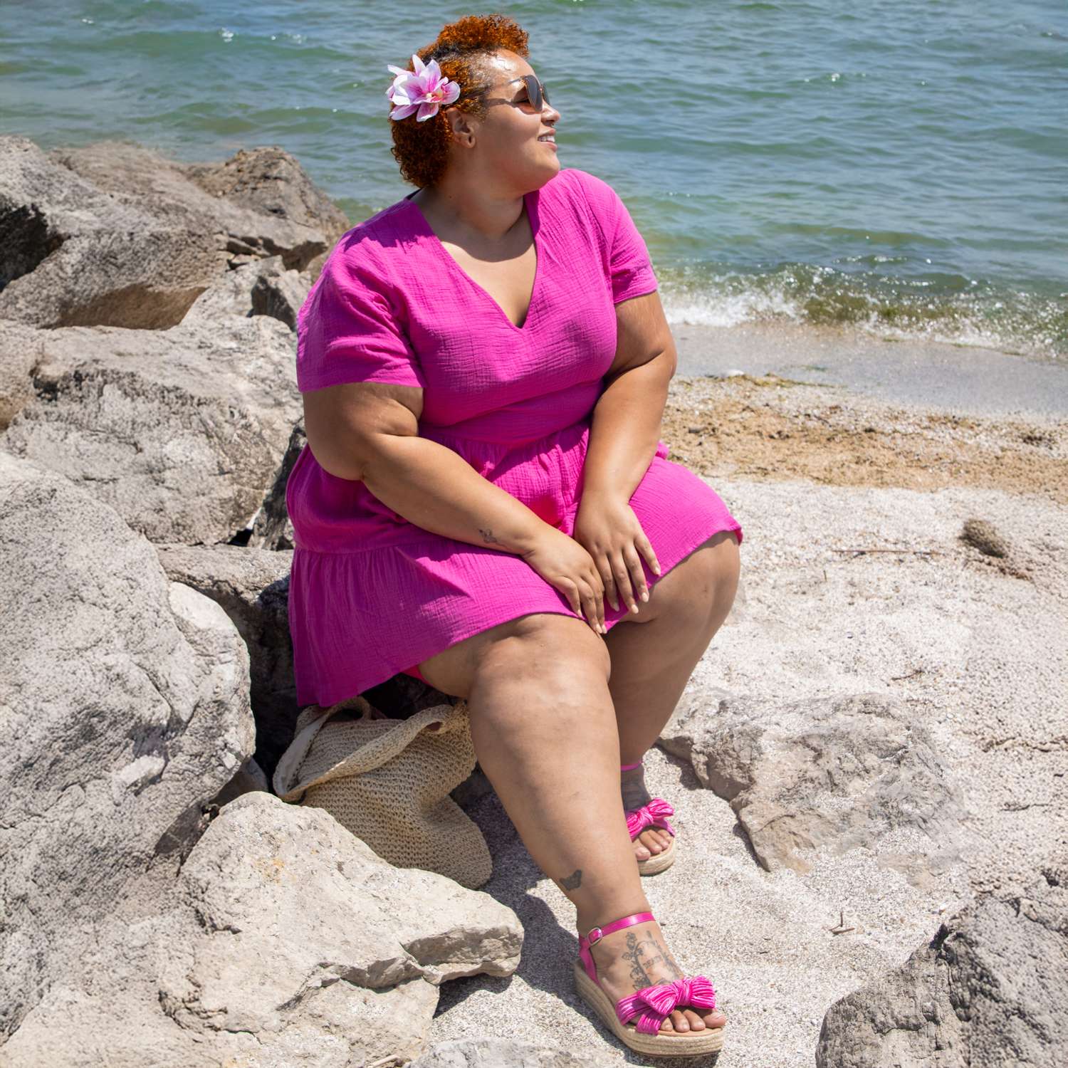 The Amrita Cotton Gauze Short Dress - Peony