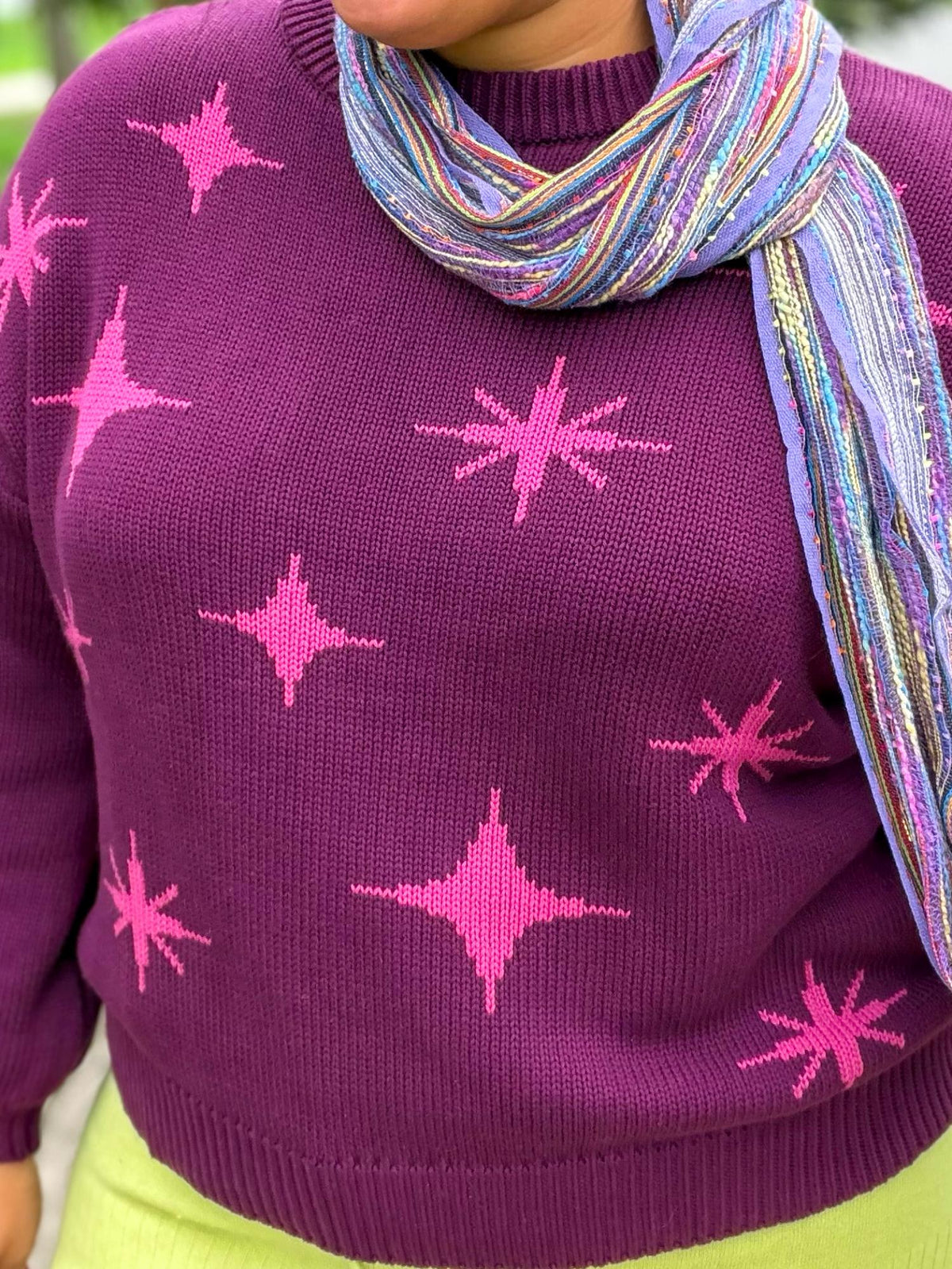 Chunky Knit Jumper - Stars - Pink/Purple