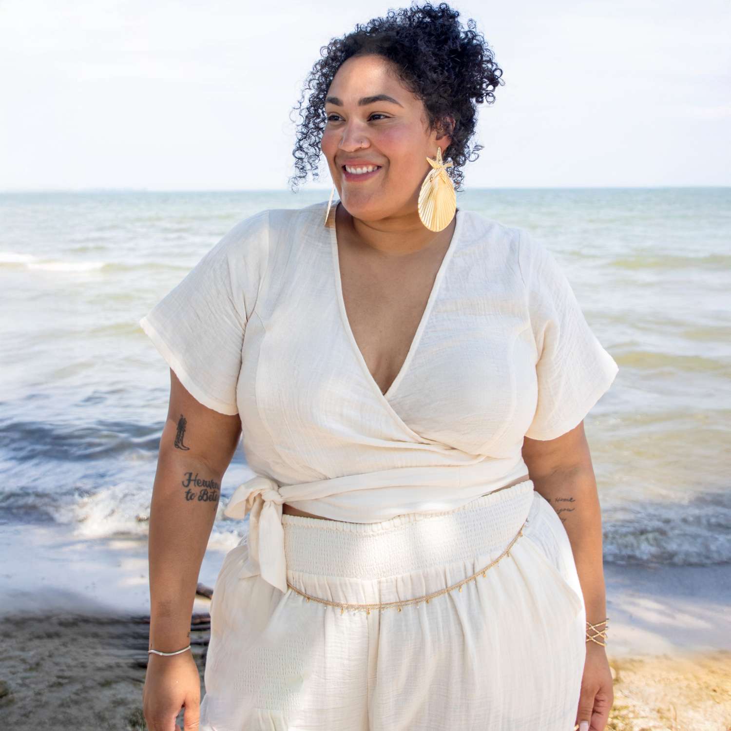 The Sonia Cotton Gauze Wrap Top - Cream