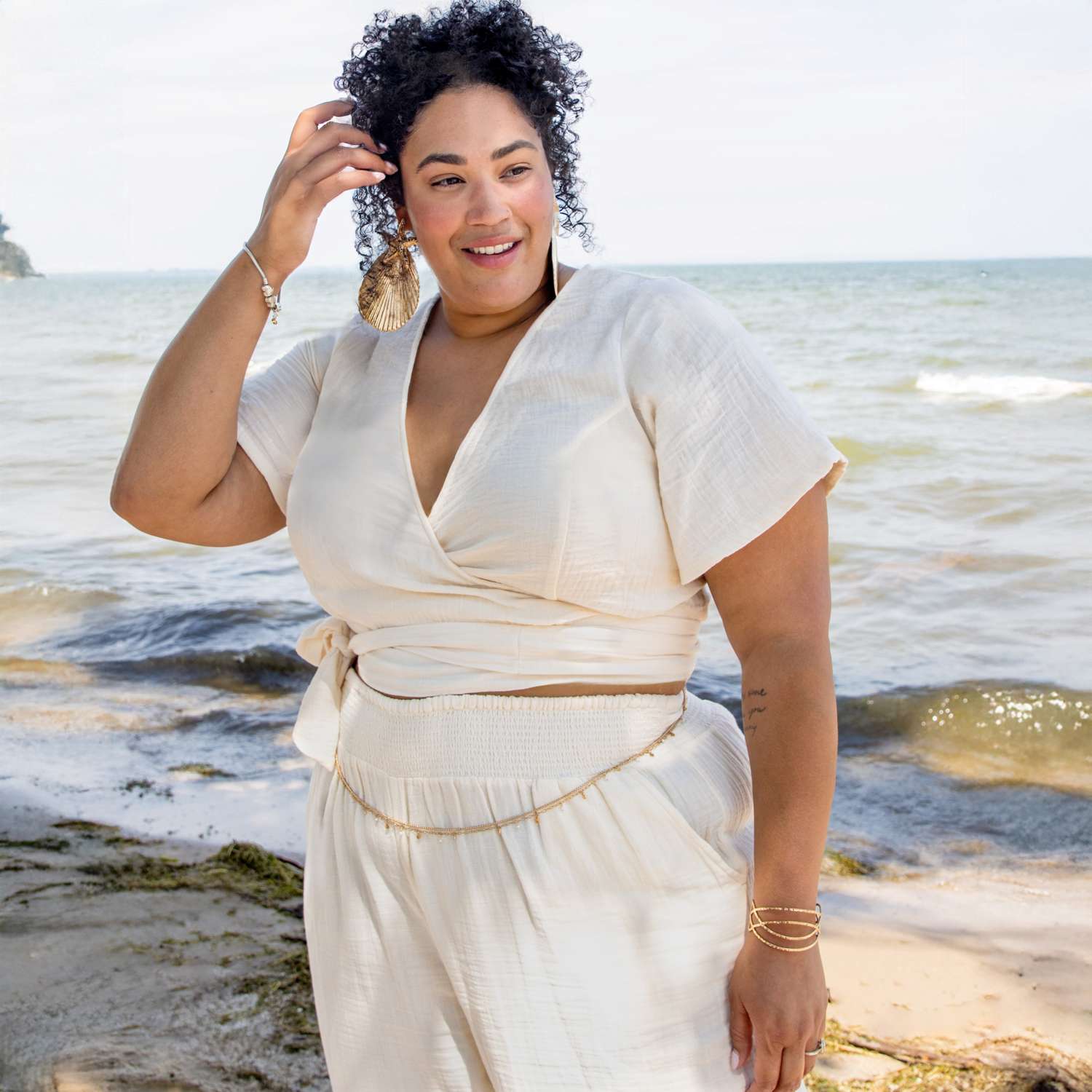 The Sonia Cotton Gauze Wrap Top - Cream