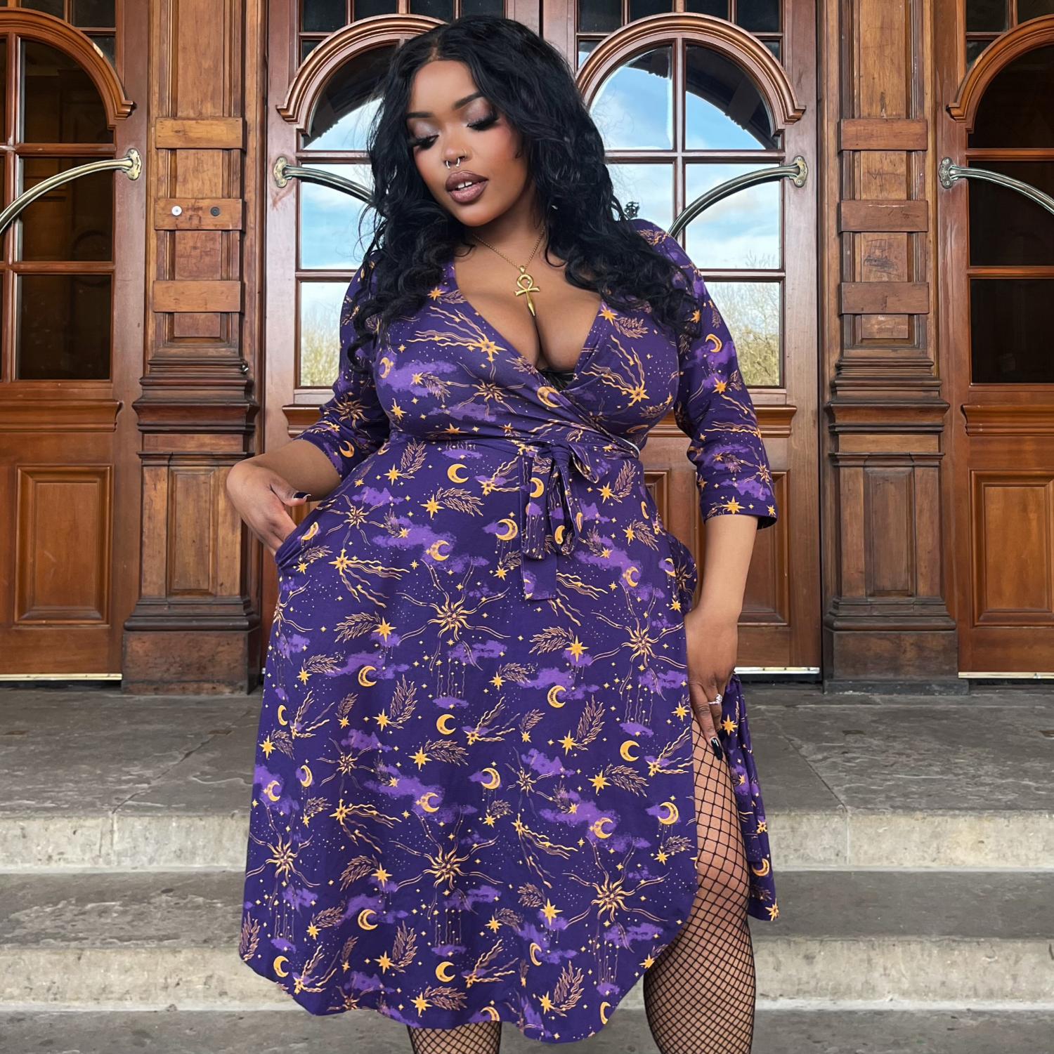 Celestial Wrap Dress - Purple / Gold