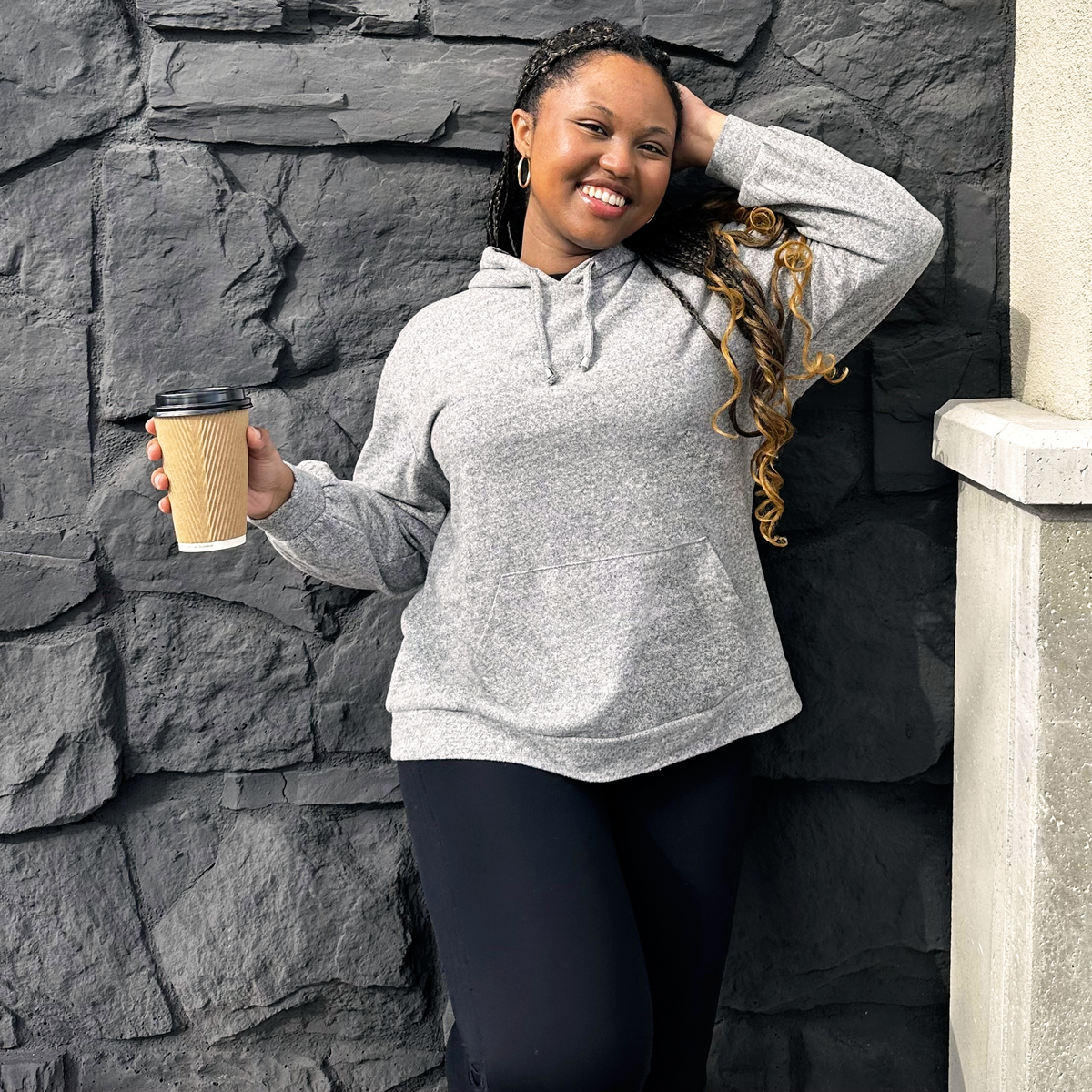 Grey hoodie sales no drawstring