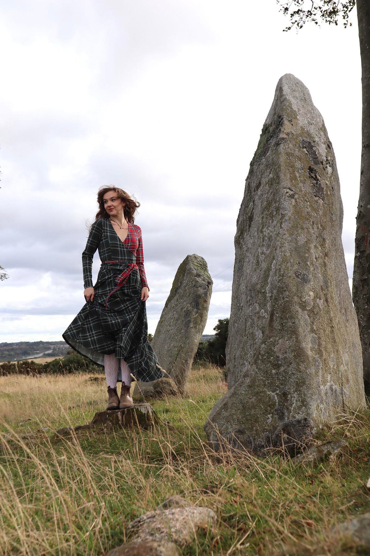 Islay Jersey Maxi A-Line Skirt - Green Tartan