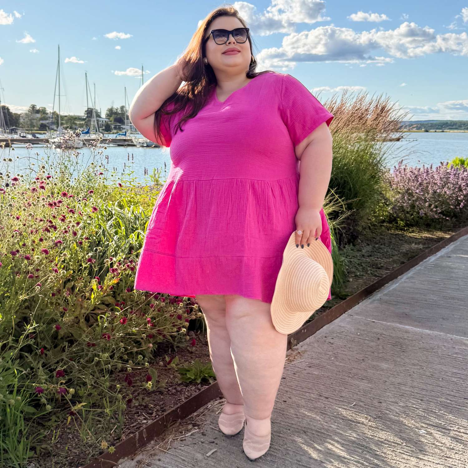 The Amrita Cotton Gauze Short Dress - Peony