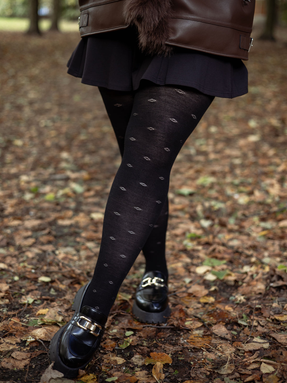 Wool Lace Tights - Ditsy Diamond - Black