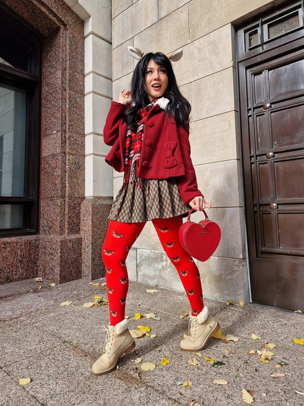 Deer Santa Tights - Lobster