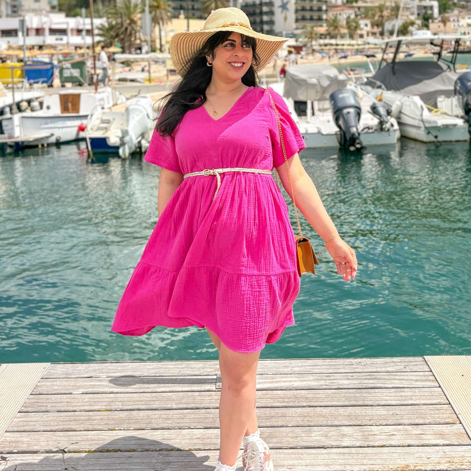 The Amrita Cotton Gauze Short Dress - Peony