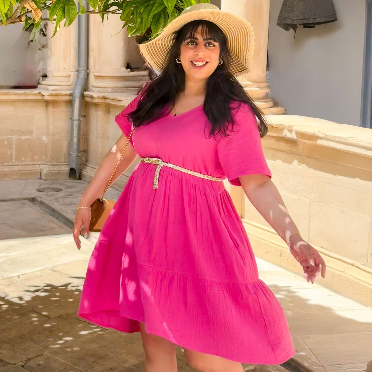 The Amrita Cotton Gauze Short Dress - Peony