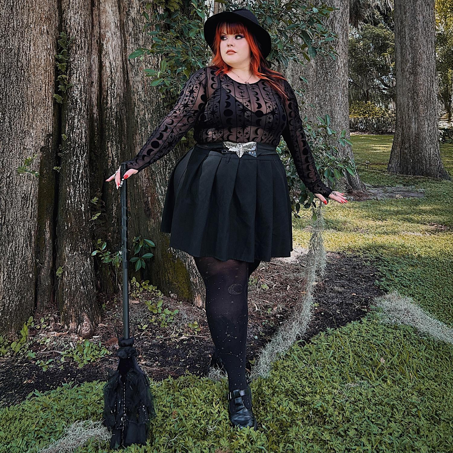 Flock Mesh Top - Moon Stars Pinstripe - Black