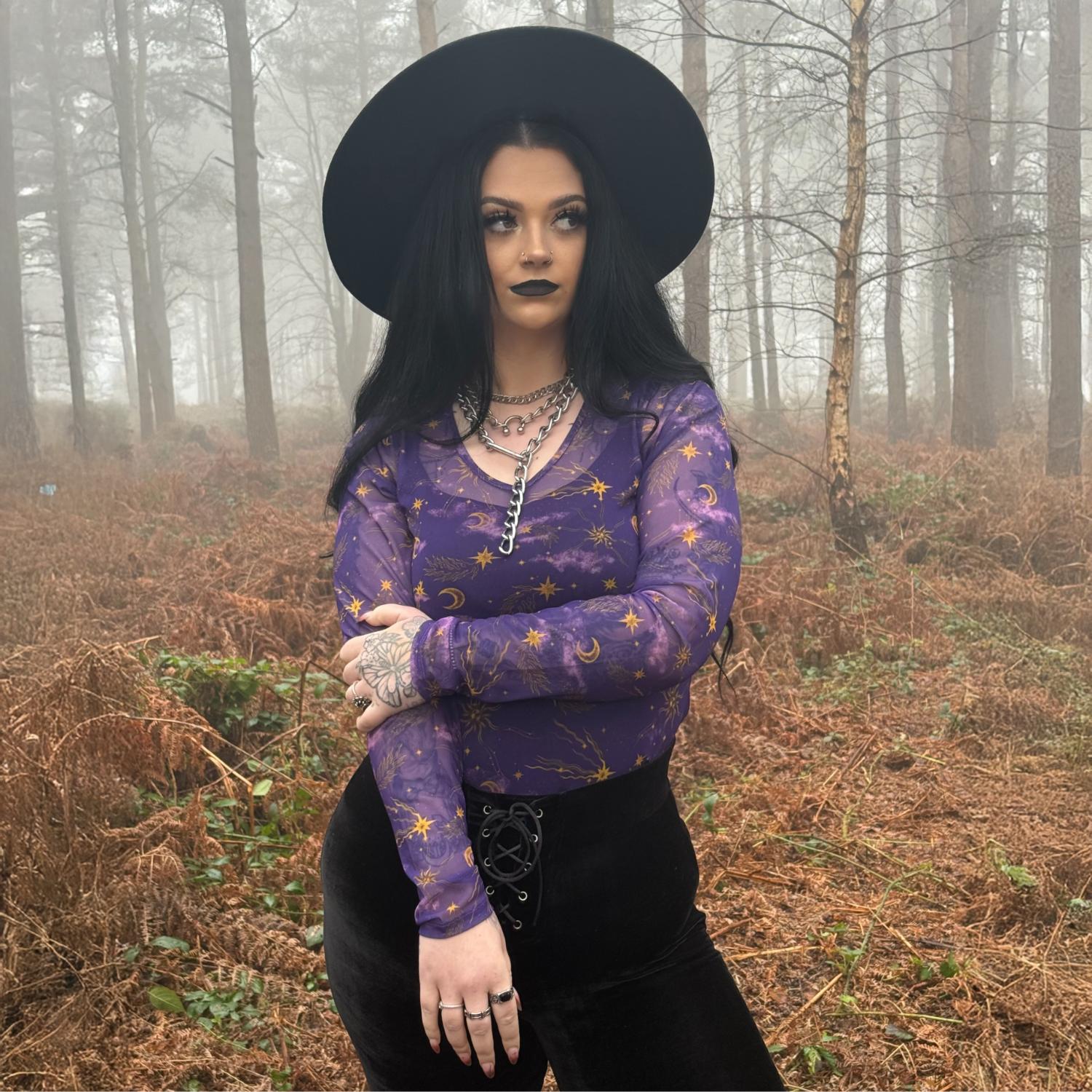 Celestial Mesh Top - Purple / Gold