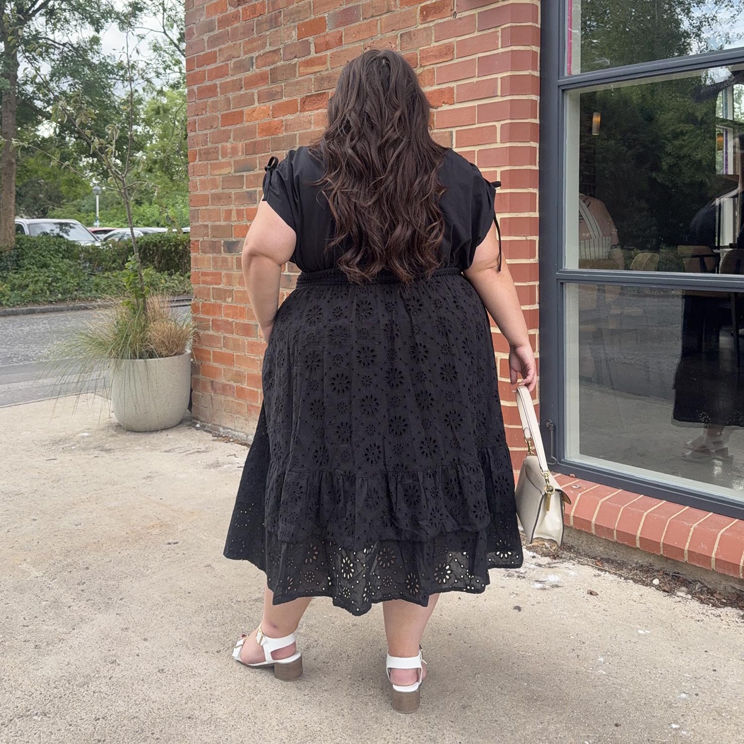 Broderie Anglaise Midi Dress - Black