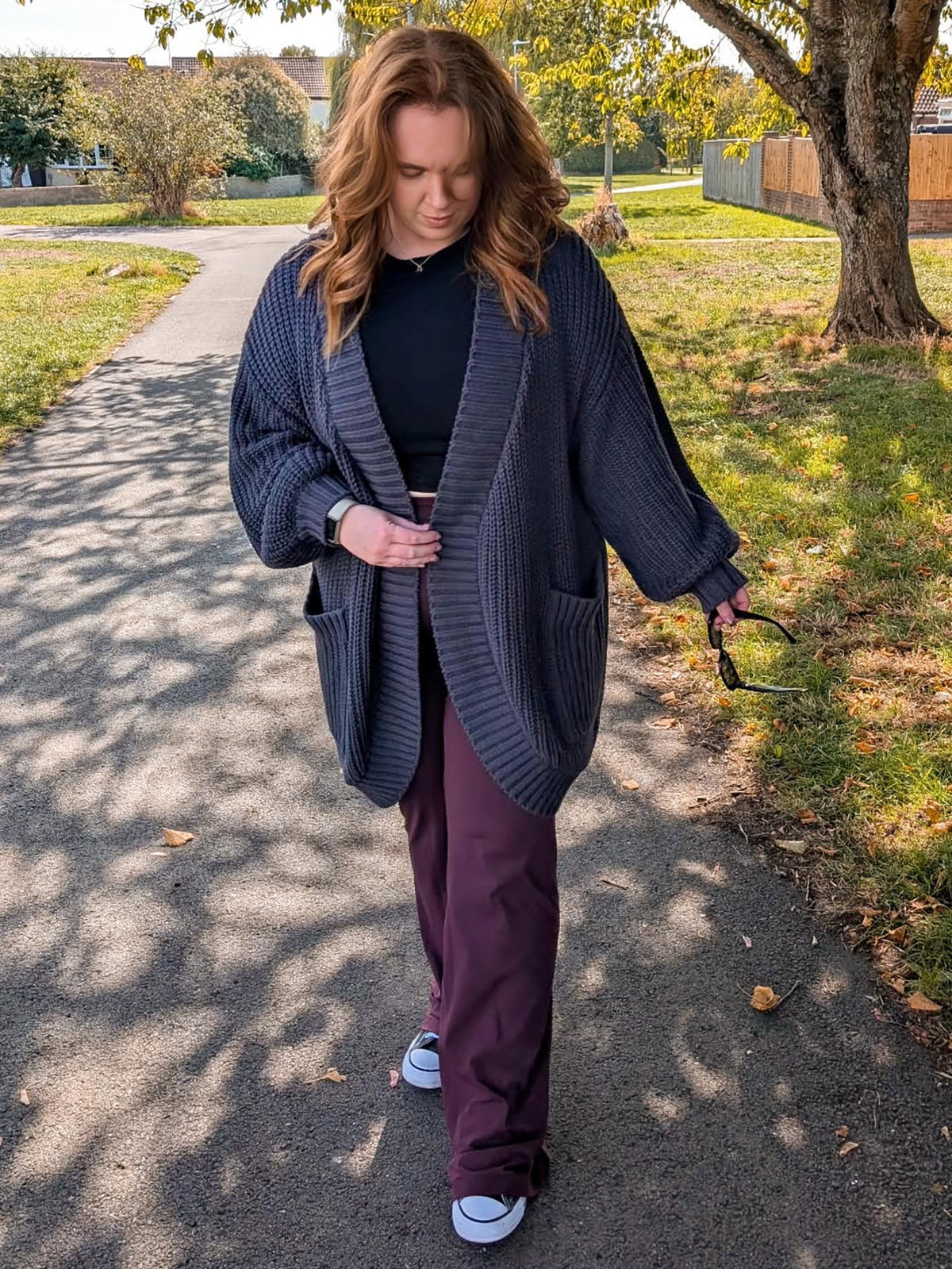 Chunky Knit Cotton Cardigan - Charcoal