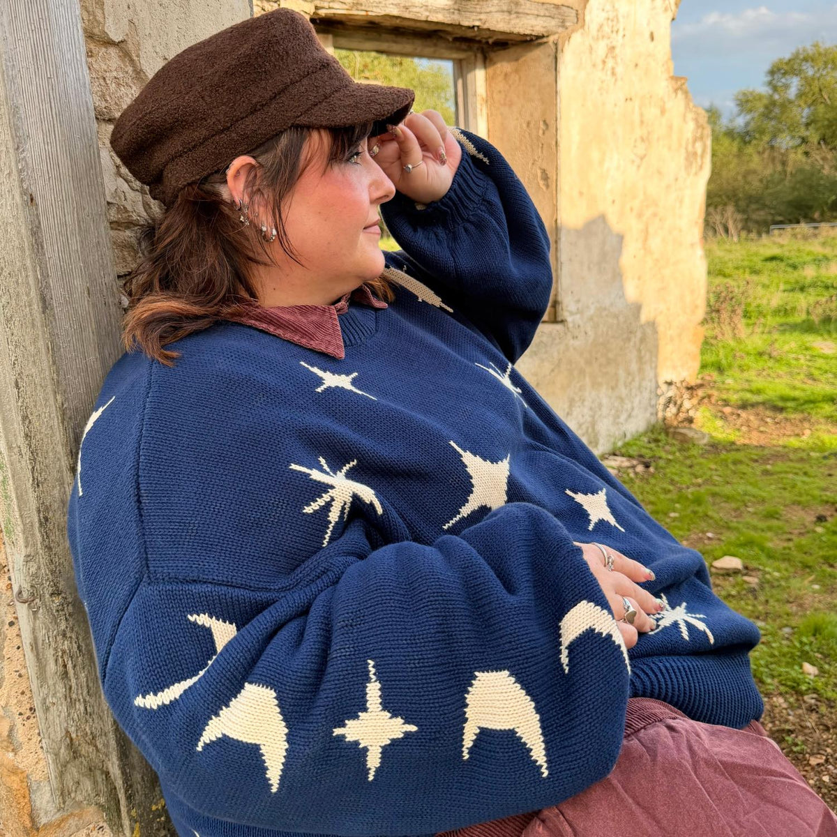 Chunky Knit Jumper - Stars - Navy/Cream