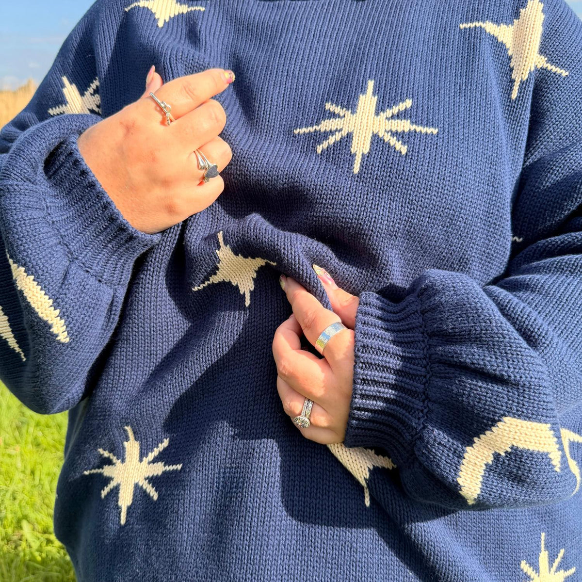 Chunky Knit Jumper - Stars - Navy/Cream