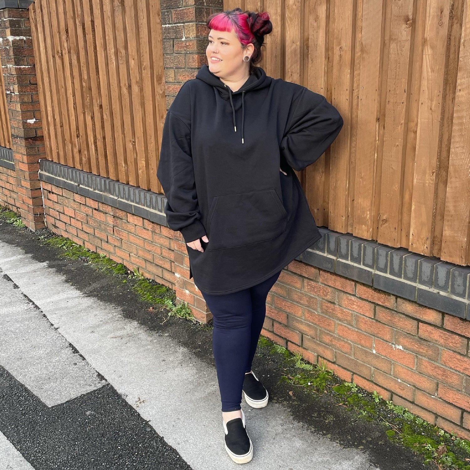 Organic Cotton Longline Hoodie - Black