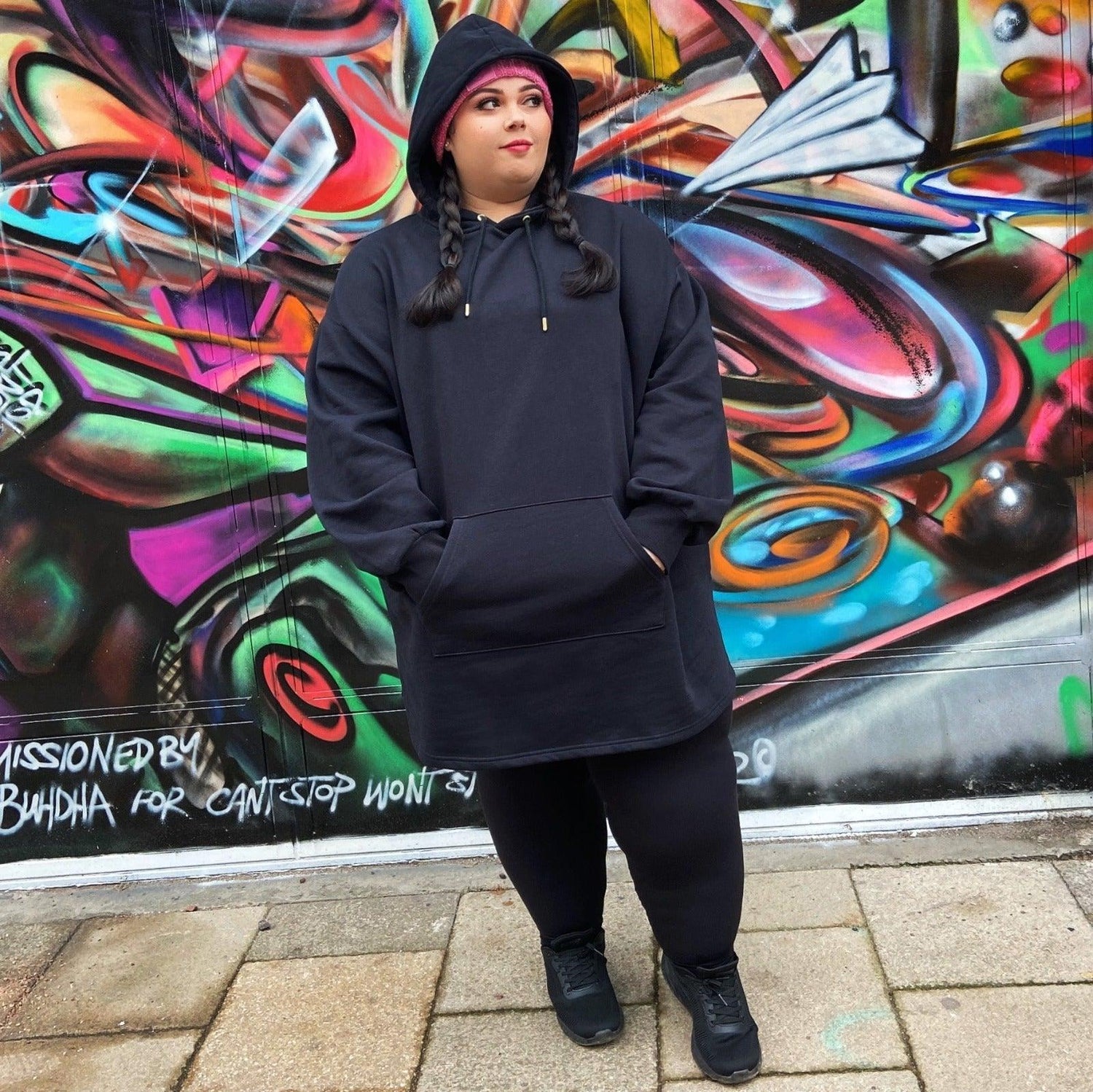 Organic Cotton Longline Hoodie - Black