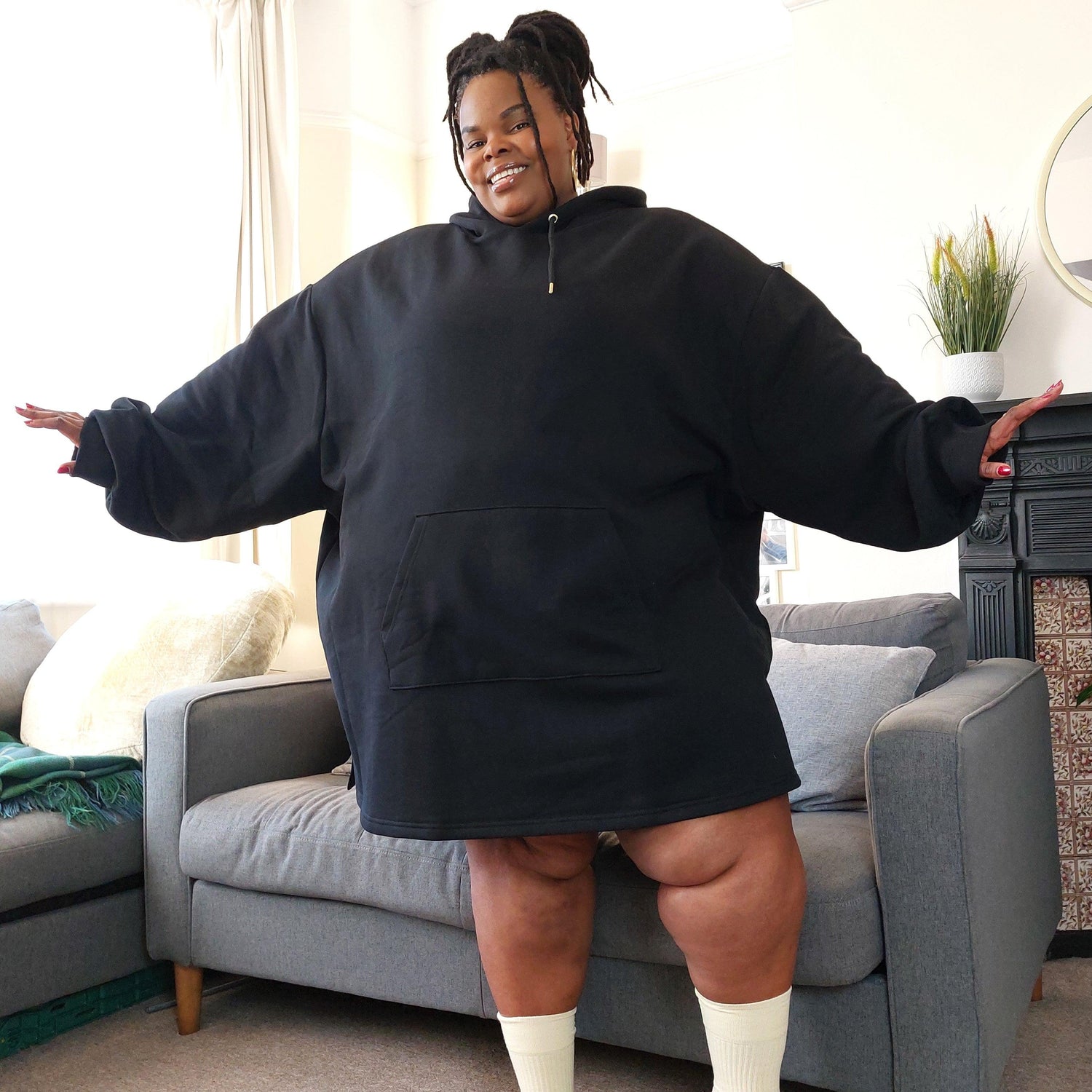 Organic Cotton Longline Hoodie - Black