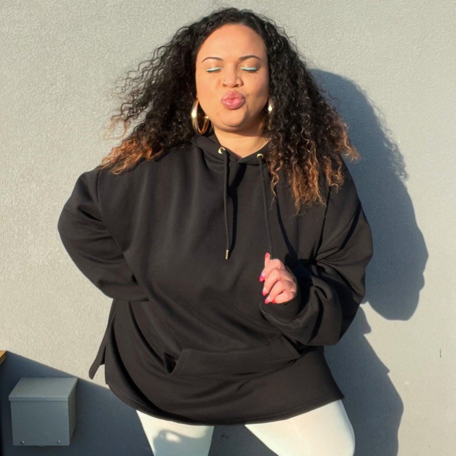 Organic Cotton Longline Hoodie - Black